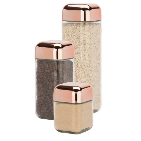 Clear/Copper Lids Glass Canisters (3-Piece Set)