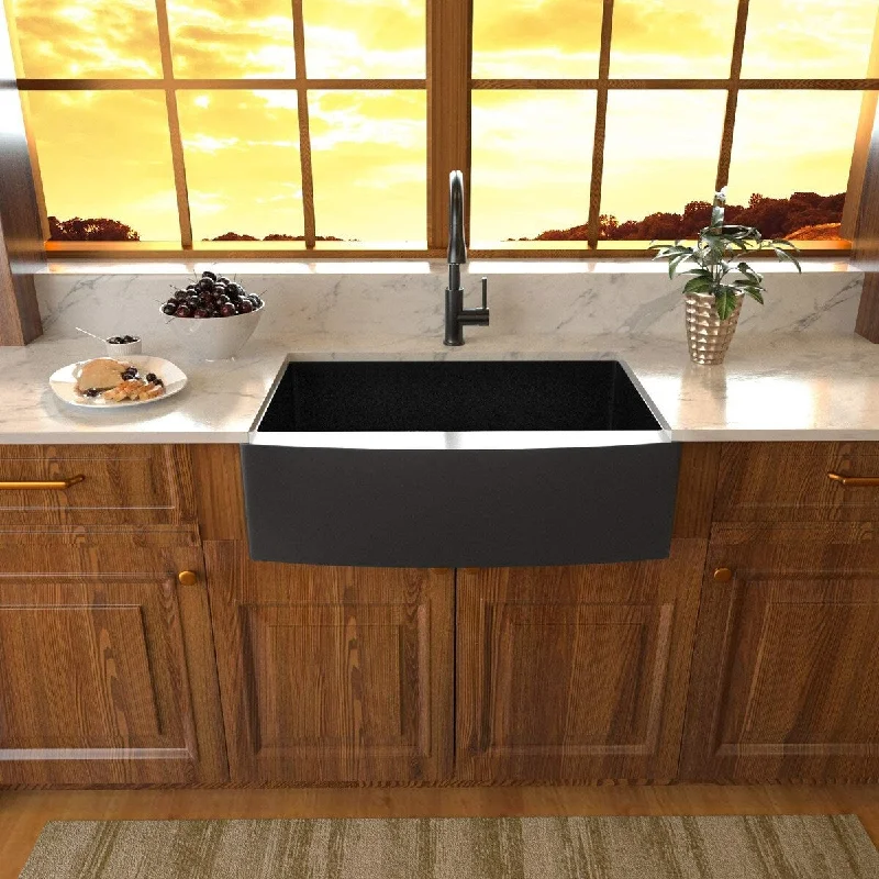 33 inch Matte Black Stainless Steel Farmhouse Kitchen Sink - 33 x 22 x 10