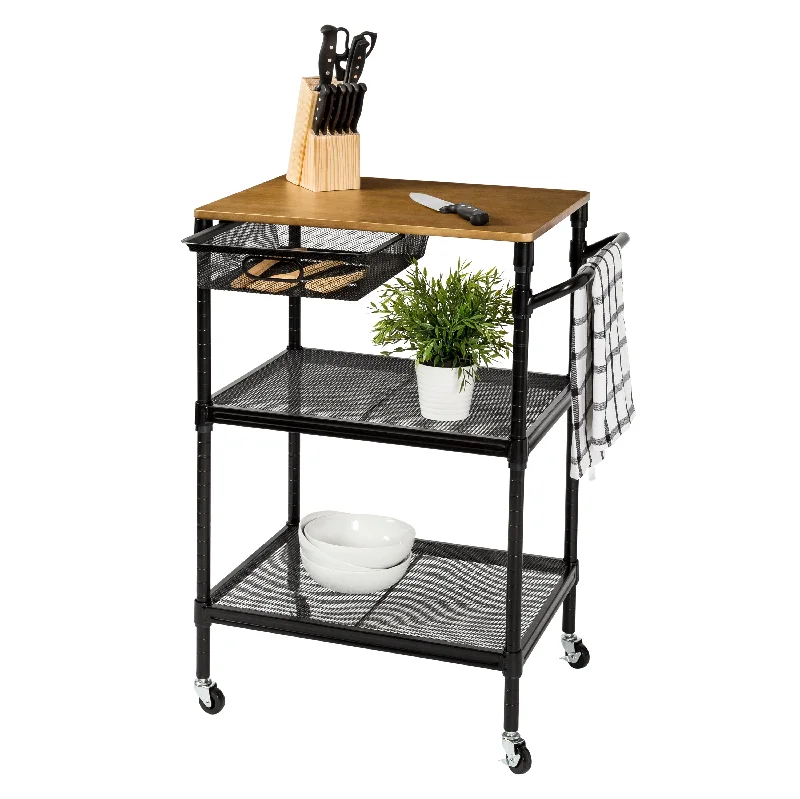 Natural/Black 36-Inch Kitchen Cart with Drawer and Handle