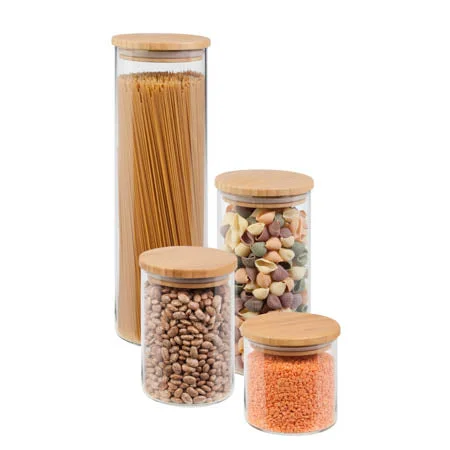 Clear/Bamboo Lid Glass Canisters (4-Piece Set)