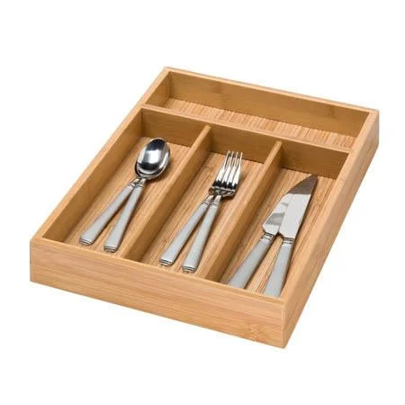 Natural Bamboo 4-Compartment Drawer Organizer