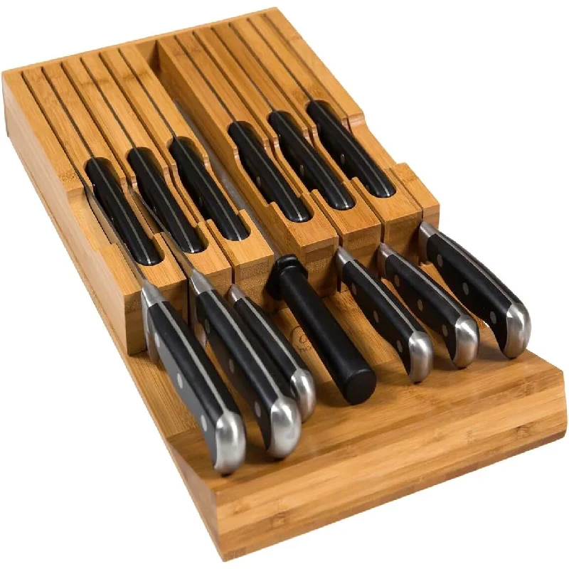 Bamboo Knife Block Holds 12/16 Knives (Not Included),Home & chef Knife Organizer