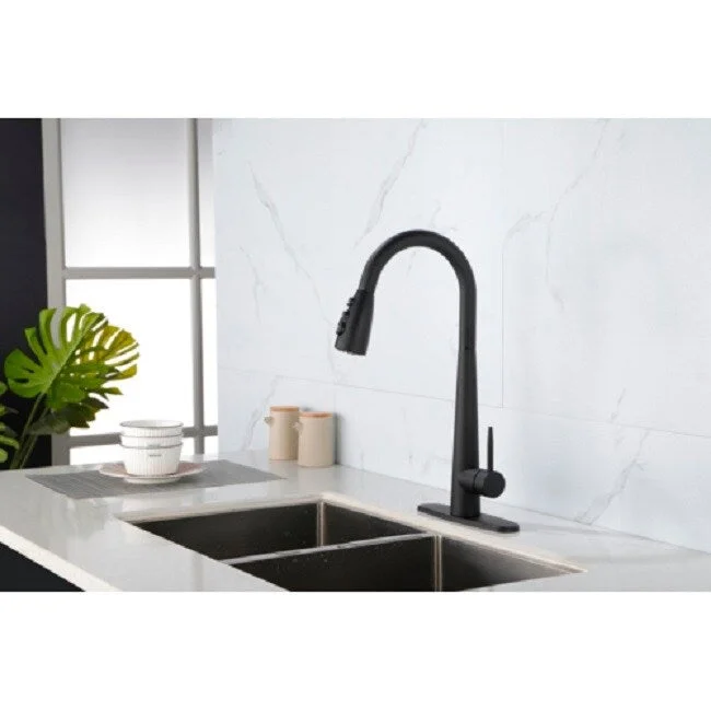 Black Kitchen Faucets with Pull Down Sprayer, Kitchen Sink Faucet with Pull Out Sprayer, Fingerprint Resistant