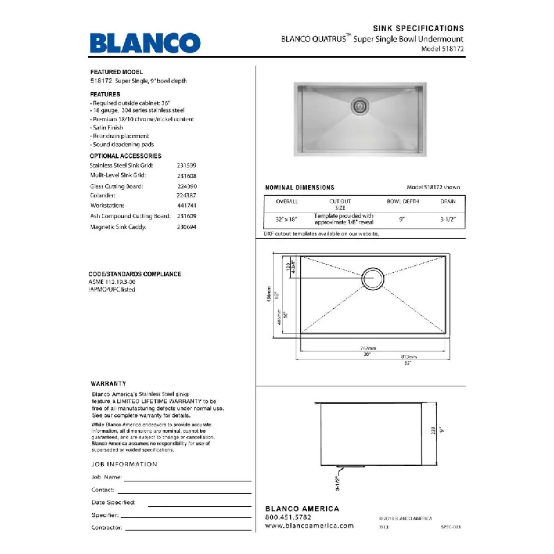 Blanco Quatrus 18-In X 32-In Kitchen Sink Kit