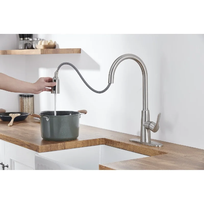 Brushed Nickle Kitchen Sink Faucet with Pull Out Sprayer