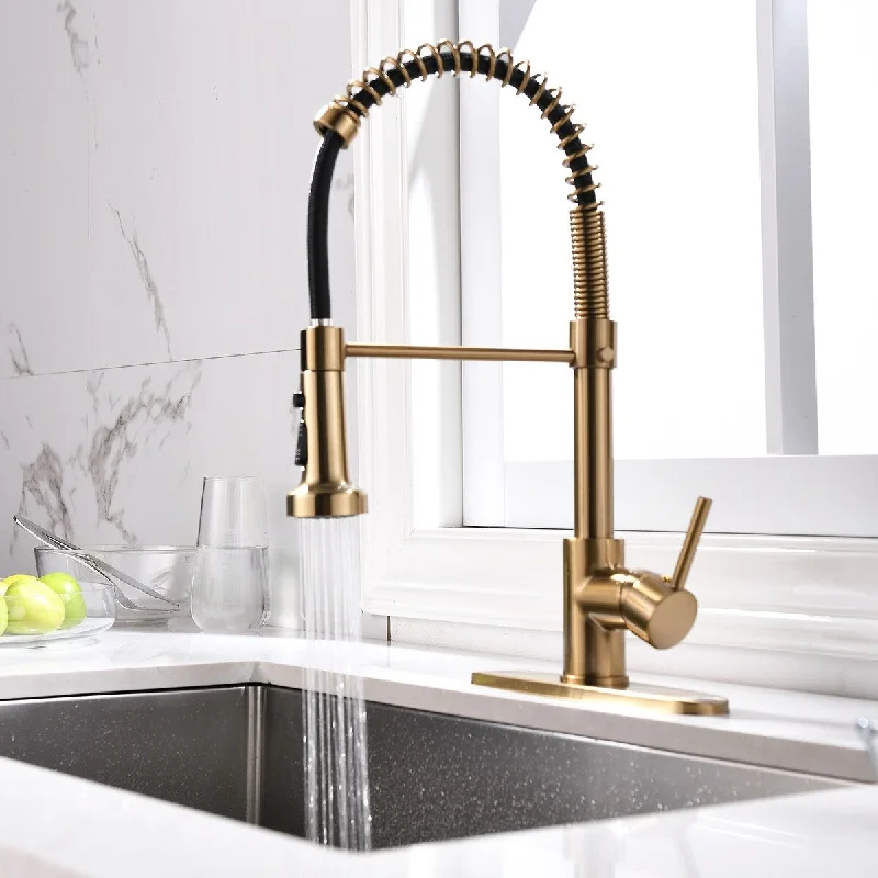 Commercial Brushed Nickel Kitchen Faucet with Pull Down Sprayer, Single Handle Single Lever Kitchen Sink Faucet with Deck Plate