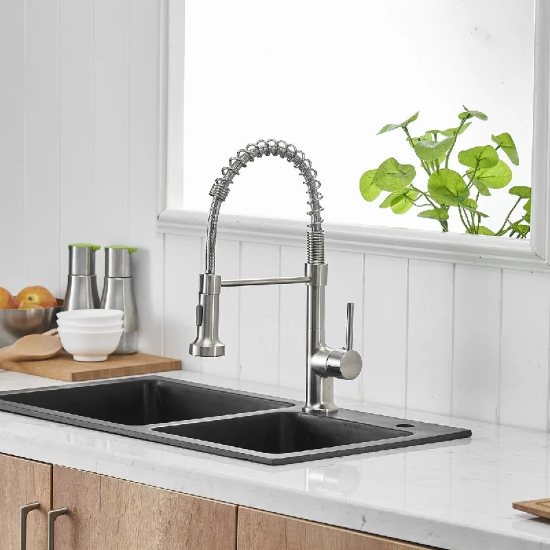 Commercial Kitchen Faucet with Pull Down Sprayer, Single Handle Single Lever Kitchen Sink Faucet