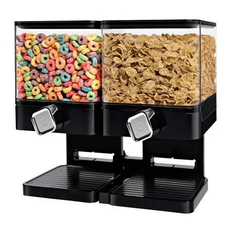 Black Compact Double Cereal Dispenser with Portion Control