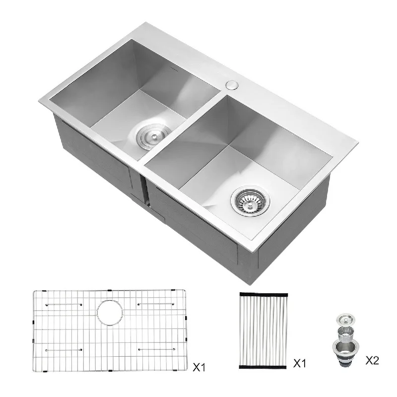 Double Bowl Stainless Steel Drop-In kitchen sink - 33 x 22 x 9