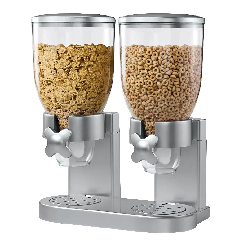 Silver Double Cereal Dispenser with Portion Control