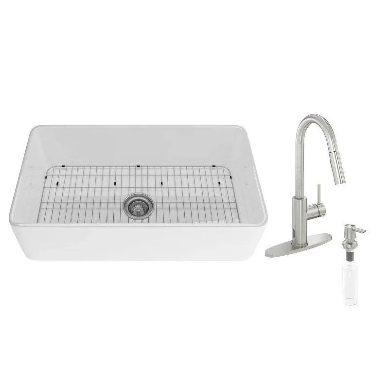 Farmhouse Fireclay 33-in Single Bowl Kitchen Sink with infrared induction kitchen faucet All-in-one Kit