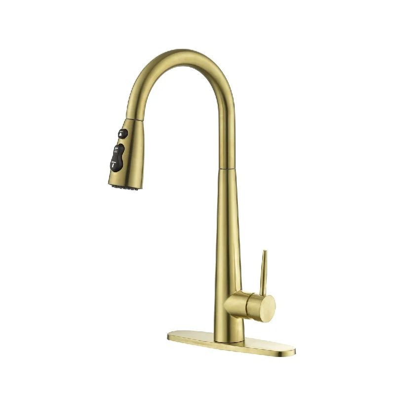 Gold Kitchen Sink Faucets with Pull Down Sprayer Single Hole Single Handle