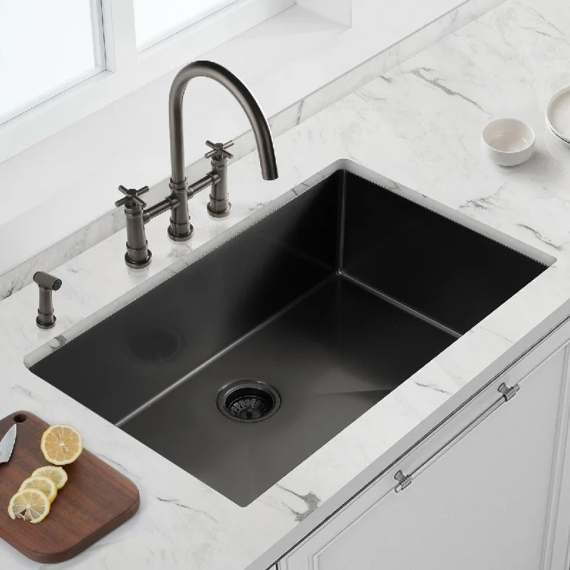 Gunmetal Black Undermount Handmade Kitchen Sink - 30 x 21 x 10 inch