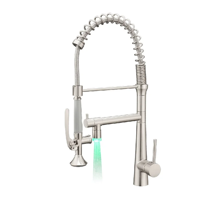 Heavy Duty Commercial Style LEDKitchen Sink Faucet, Single Handle Pre-Rinse Spring Sprayer Kitchen Faucets