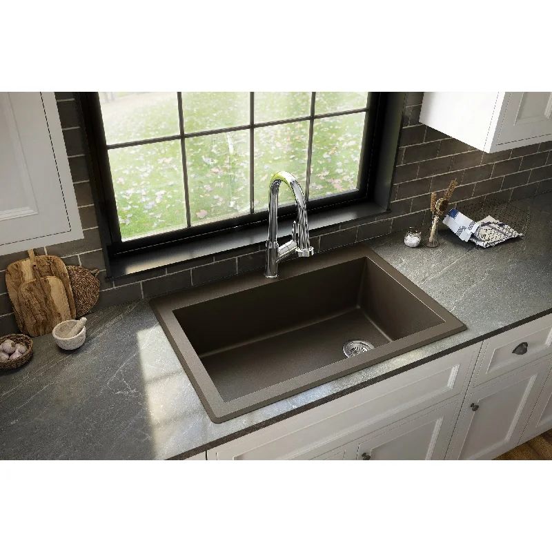 Karran Drop-In Quartz Composite 1-Hole Single Bowl Kitchen Sink - 33" x 22" x 9"