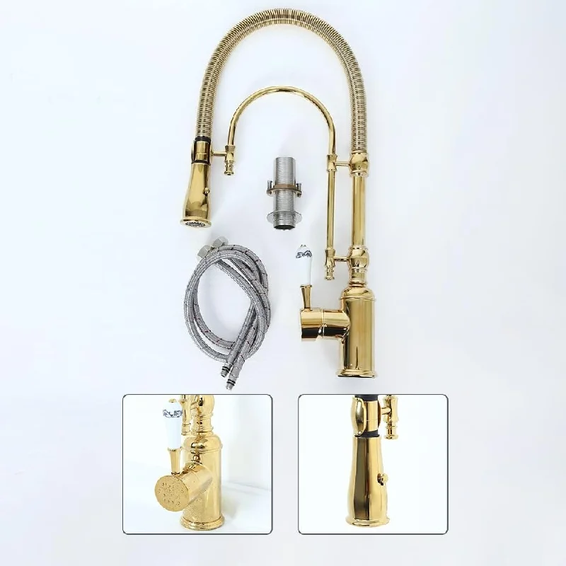 Kitchen Faucet with Pull Down Sprayer Gold Kitchen Sink Faucet Commercial High Arc Dual-Mode Kitchen Faucets