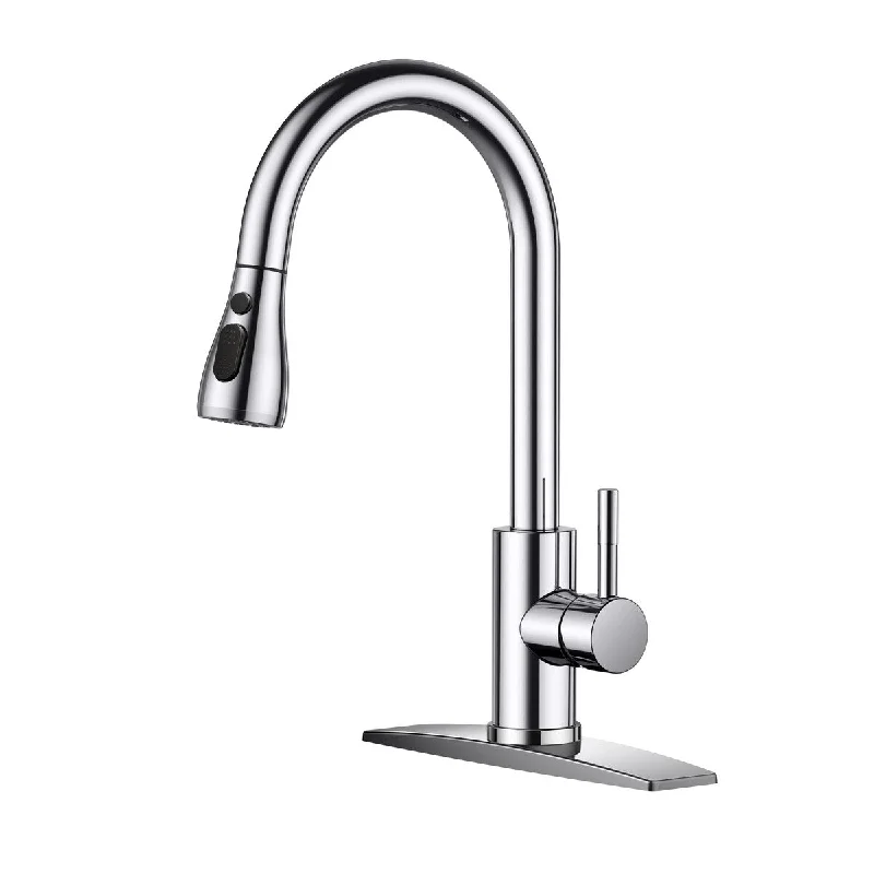 Kitchen Faucet with Pull Down Sprayer, High Arc Single Handle Kitchen Sink Faucet with Deck Plate, Commercial Kitchen Faucets