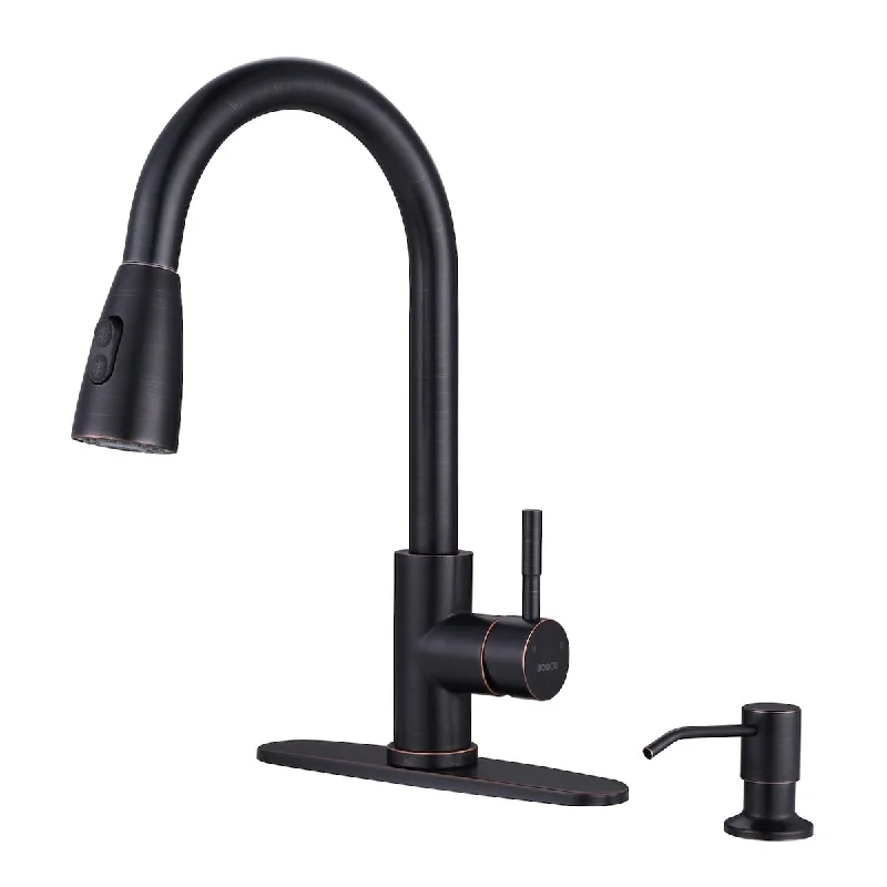 Kitchen Faucet with Soap Dispenser, Pull Down Kitchen Faucet Single Handle High Arc Kitchen Sink Faucet with Deck-Plate