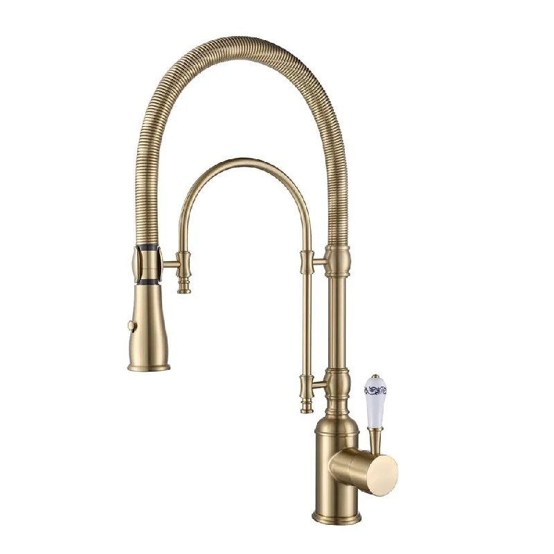 Kitchen Faucets Brushed Gold Kitchen Sink Faucet with Pull Down Sprayer High Arc Dual-Mode Kitchen Faucet