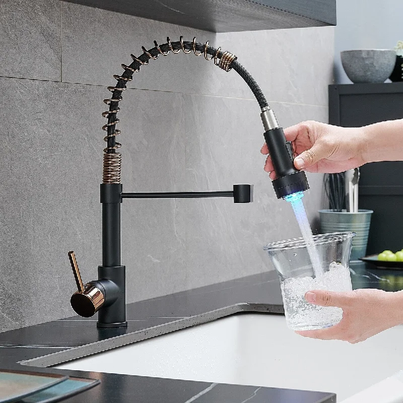 LED Commercial Kitchen Faucet with Pull Down Sprayer, Single Handle Single Lever Kitchen Sink Faucet