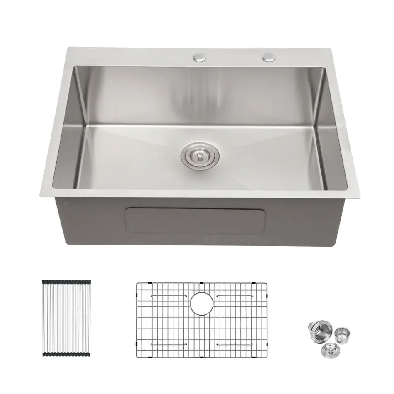 Lodear 28x21 inch Kitchen Sink Drop In 16 Gauge Stainless Steel Single Bowl Topmount Kitchen Sink Basin - 28x21x10