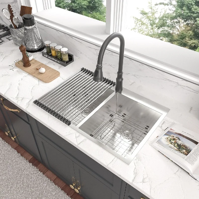 Lordear Double Bowl Drop-In Stainless Steel Kitchen Sink Brushed