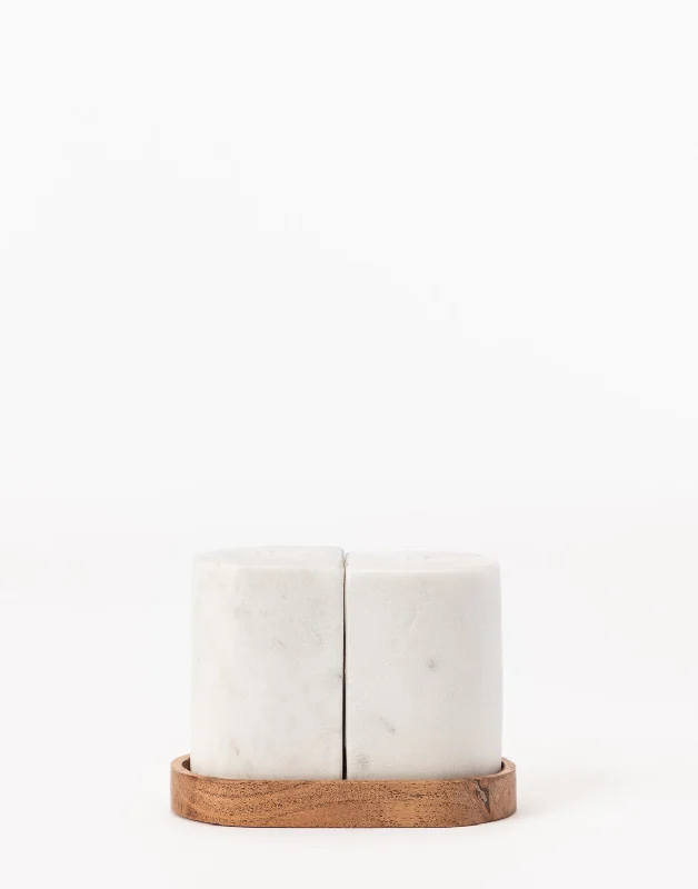 Marble Salt & Pepper Shakers with Wood Tray