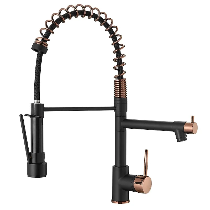 Matte Black Kitchen Faucet with Pull Down Sprayer, Commercial Single Handle Single Hole Rose Gold Kitchen Sink Faucets