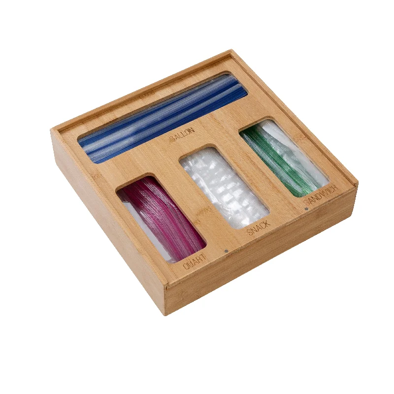 Natural Bamboo Plastic Bag Organizer for Kitchen Drawer