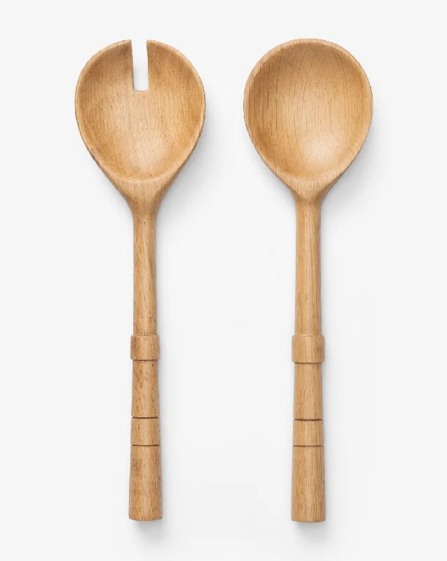 Notched Oak Wood Salad Servers