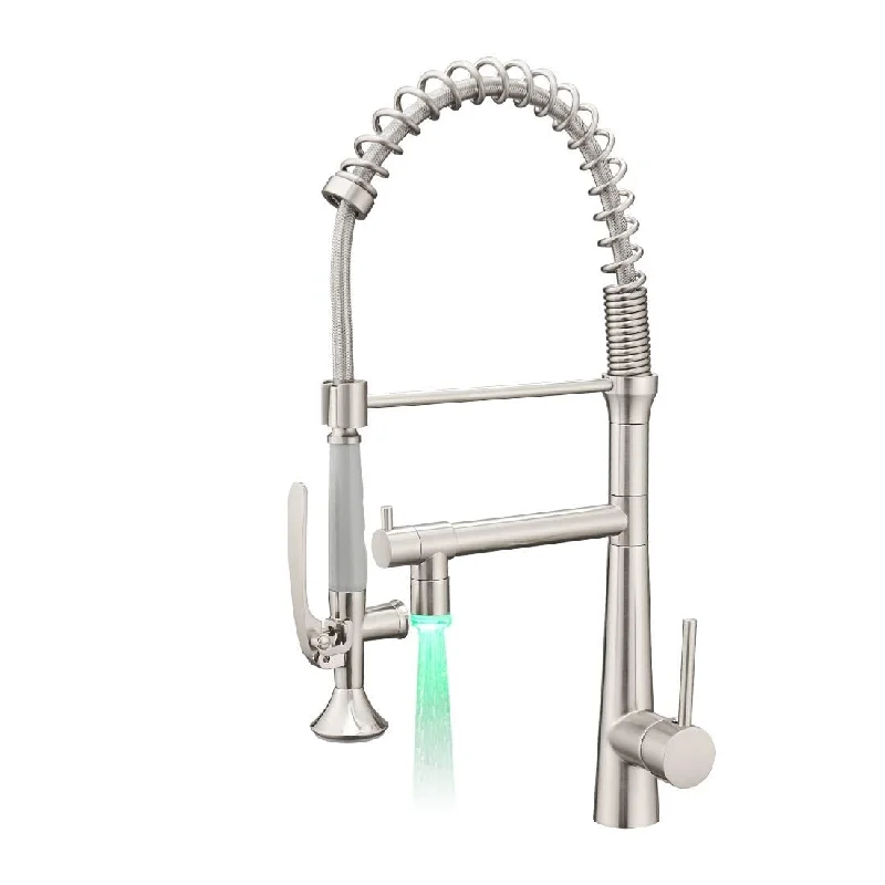 Pull Down Kitchen Faucet with Sprayer,Commercial Single Handle Stainless Steel Brushed Nickel Kitchen Sink Faucet with LED Light