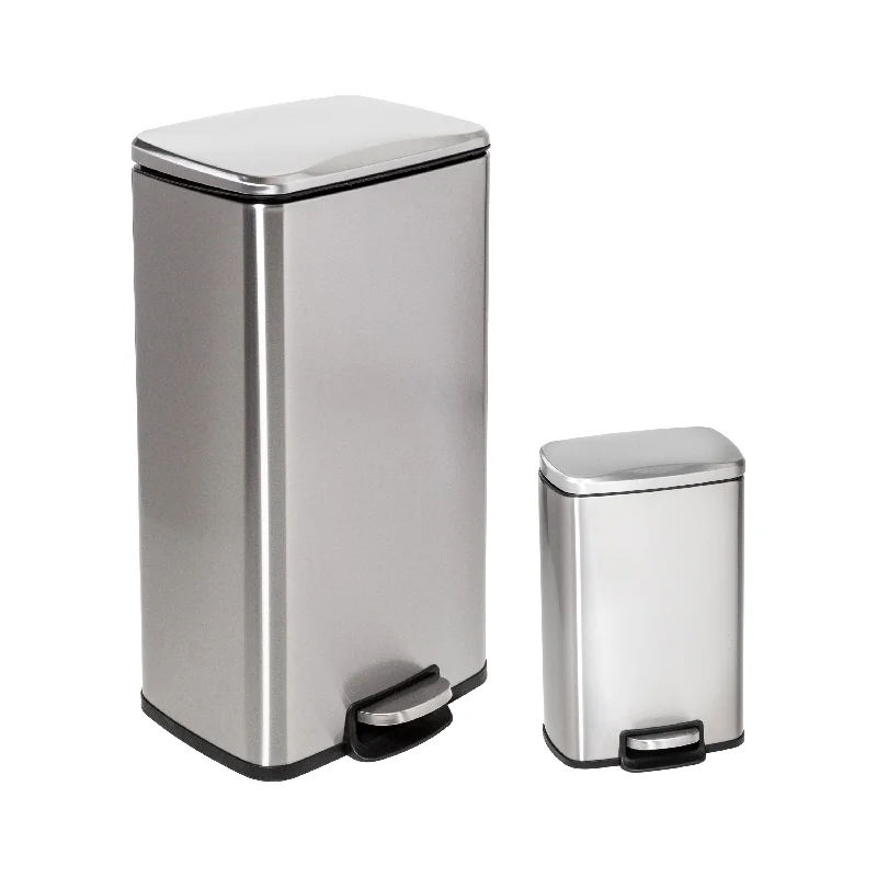 Silver 30L and 5L Stainless Steel Step Trash Cans (Set of 2)