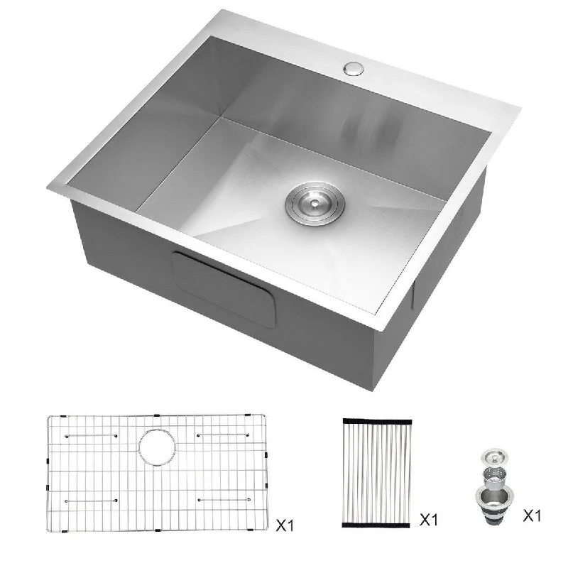 Single Bowl Stainless Steel Drop-In kitchen sink - 25 x 22 x 9