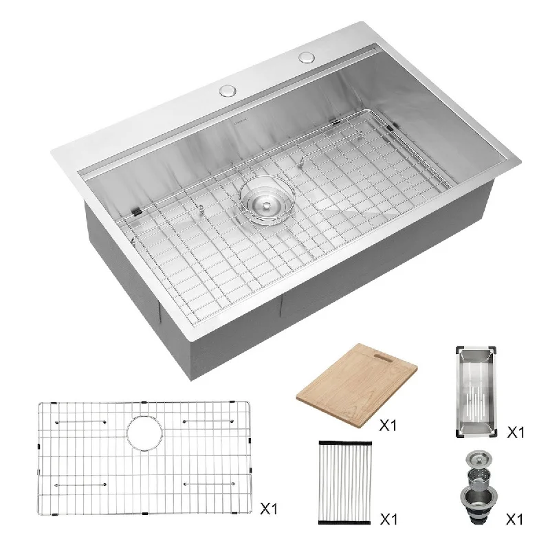 Single Bowl Stainless Steel Drop-In kitchen sink - 33 x 22 x 9