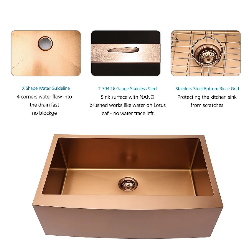 Single Bowl Stainless Steel Farmhouse Kitchen Sink - 33 x 21 x 10