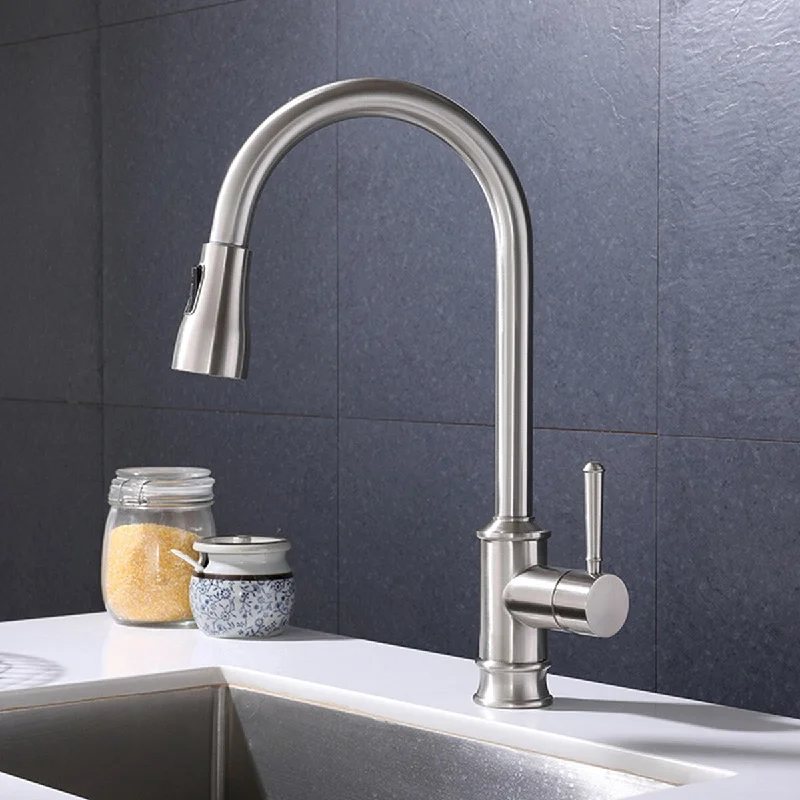 Single Handle Brushed Nickel Kitchen Sink Faucets with Pull down Sprayer