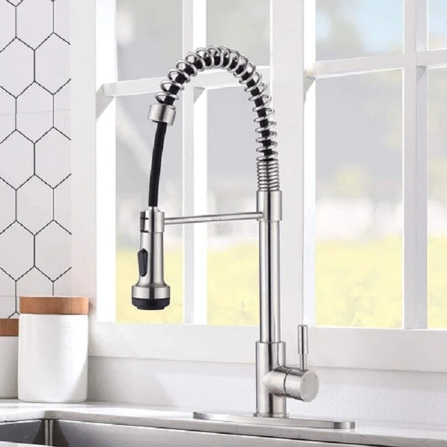 Single Handle Single Lever Pull Down Sprayer Spring Kitchen Sink Faucet Brushed Nickel