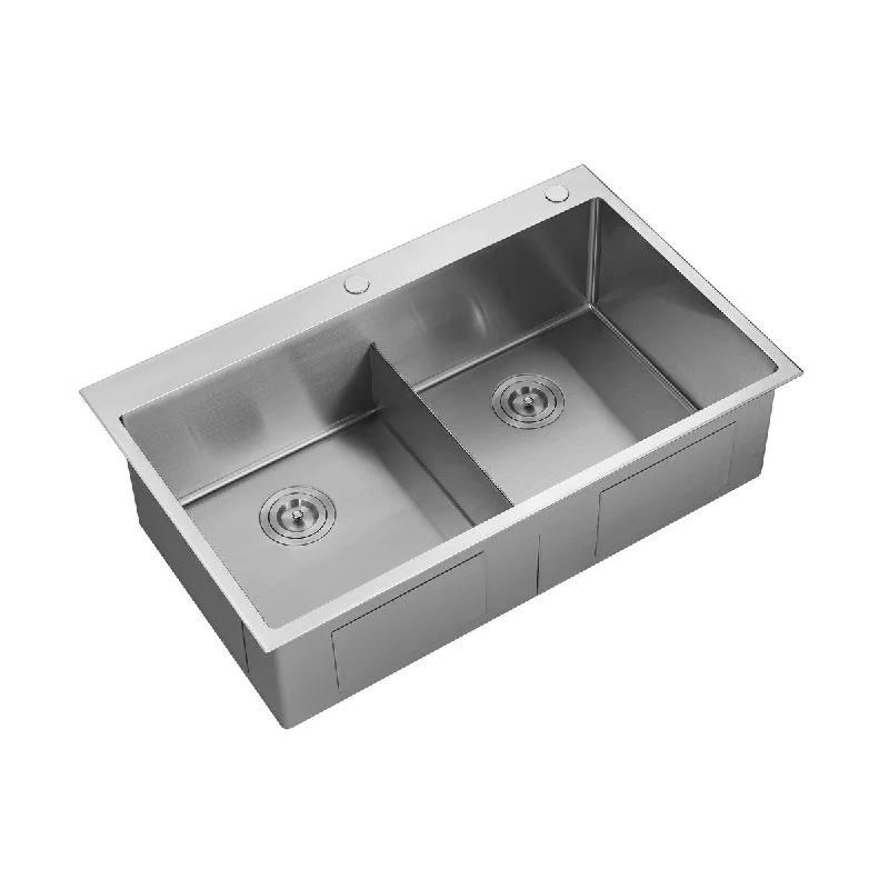 Stainless Steel Double Bowl Drop-in Kitchen Sink with Grid - 36in. W×22in. L×9.84in. D