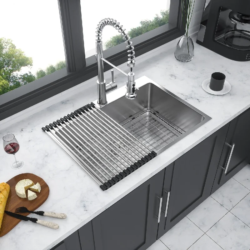 Stainless Steel Drop In Kitchen Sink - 25 Inch Drop-in Topmount Sinks 16 Gauge R10 Tight Radius Deep Single Bowl 25" Basin Sink