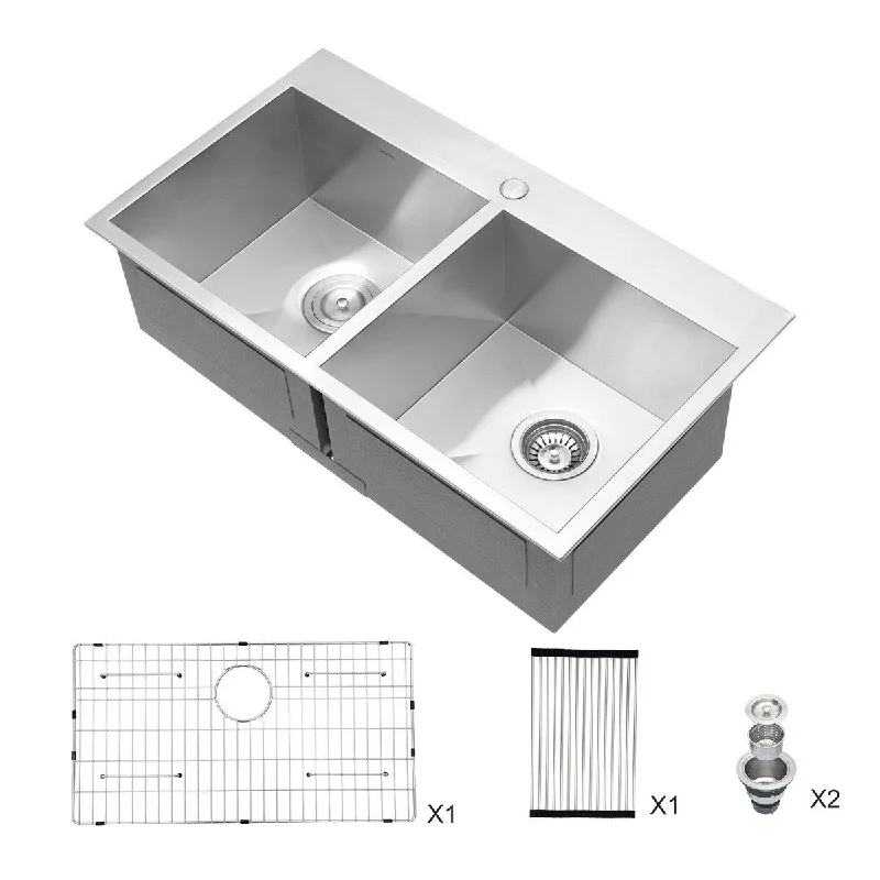 StarX Decor Double Bowl Stainless Steel Drop-In kitchen sink - 33 x 22