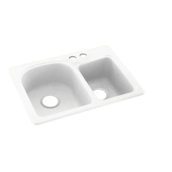 Swan 18-in D x 25-in W x 7.5-in H Solid Surface Dual Mount Double Bowl Kitchen Sink with 2-Hole