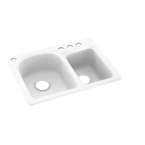 Swan 18-in D x 25-in W x 7.5-in H Solid Surface Dual Mount Double Bowl Kitchen Sink with 4-Hole