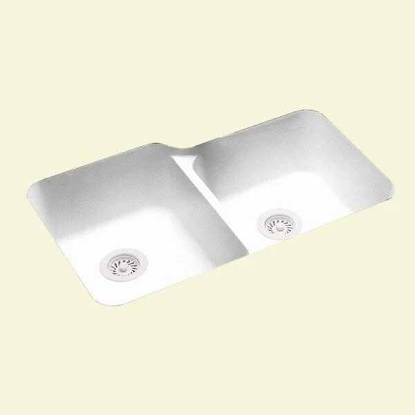 Swan 32.75-in D x 21.125-in W x 8.25-in H Solid Surface Undermount Double Bowl Kitchen Sink with 0-Hole