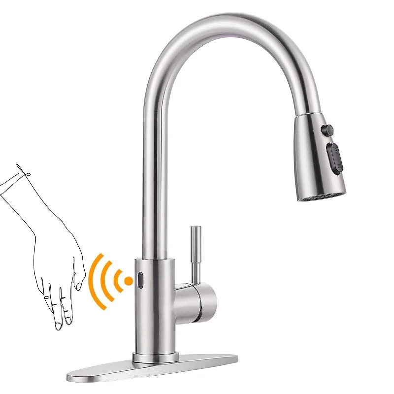 Touchless Kitchen Faucet, Smart Motion Sensor Kitchen Faucet with Sprayer, Kitchen Sink Faucet, 1 or 3 Hole Single Handle