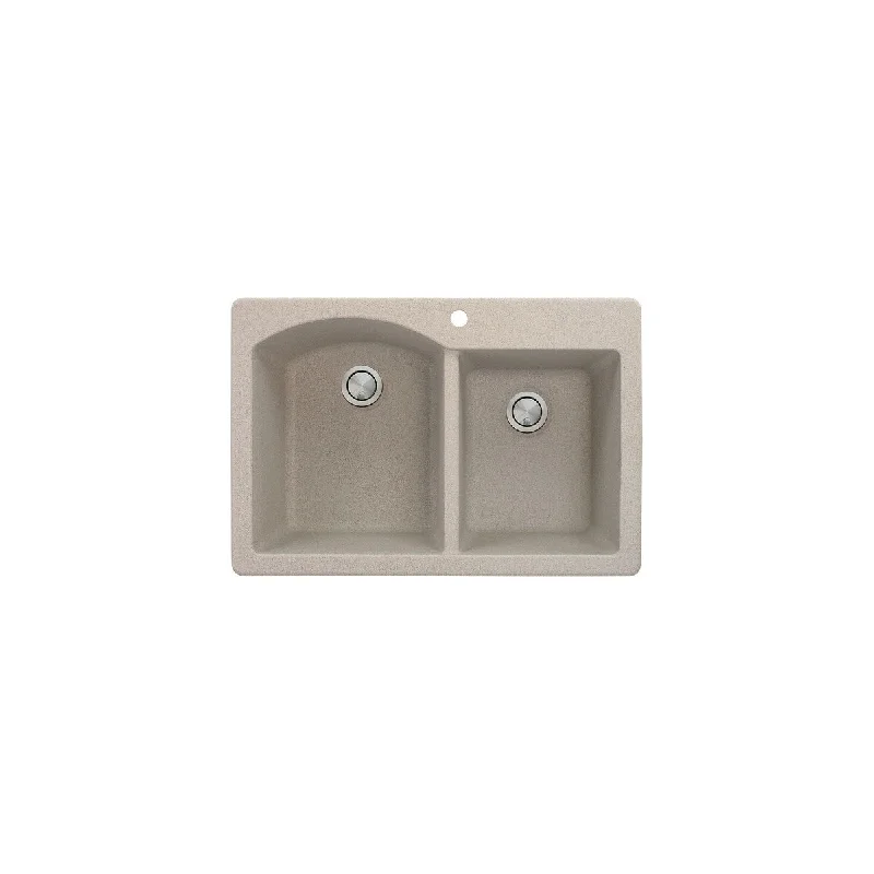 Transolid Aversa 33in x 22in silQ Granite Drop-in Double Bowl Kitchen Sink with 1 B Faucet Hole