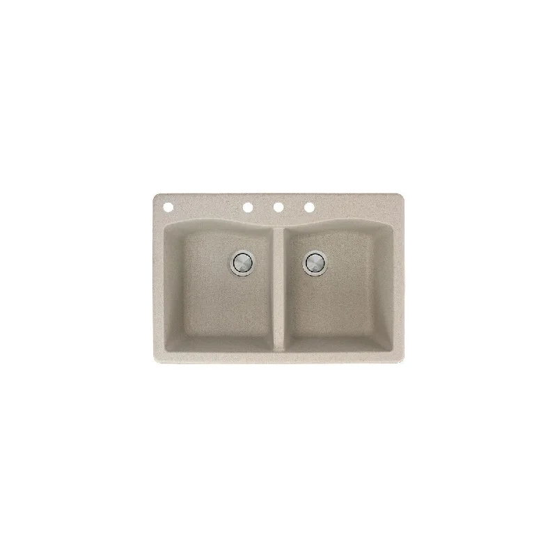 Transolid Aversa 33in x 22in silQ Granite Drop-in Double Bowl Kitchen Sink with 4 CABD Faucet Holes - 22" x 33" x 9.5"/CABD