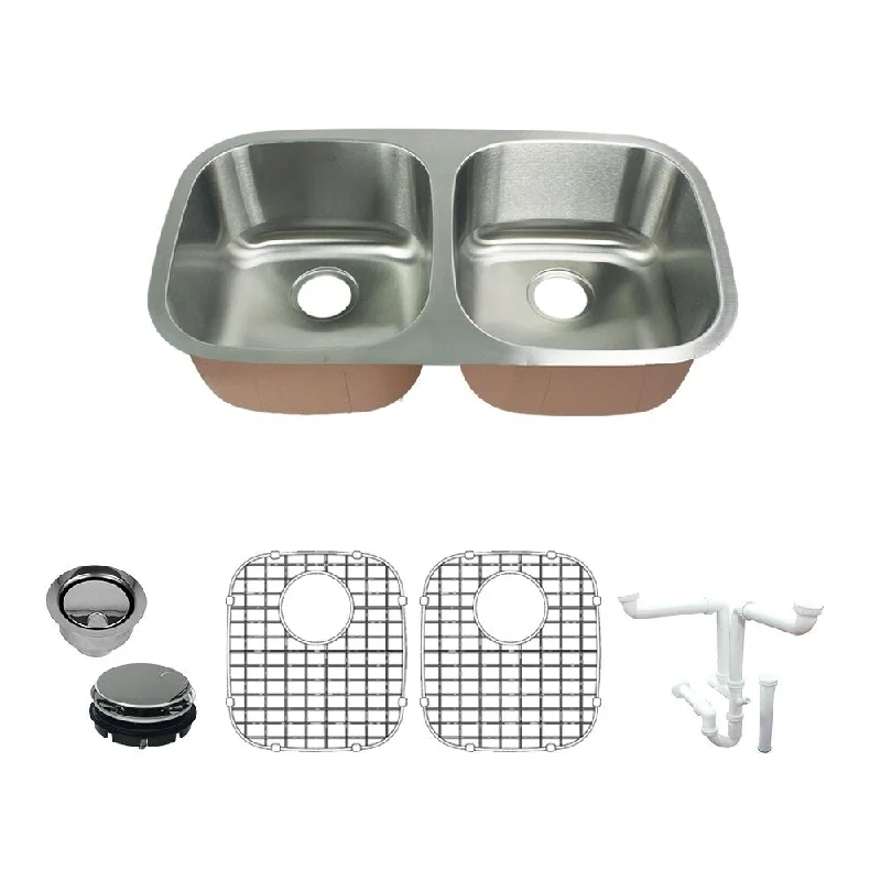 Transolid Classic Stainless Steel 32-in Undermount Kitchen Sink Kit with Bottom Grids, Flip-Top Strainer, Disposal Strainere