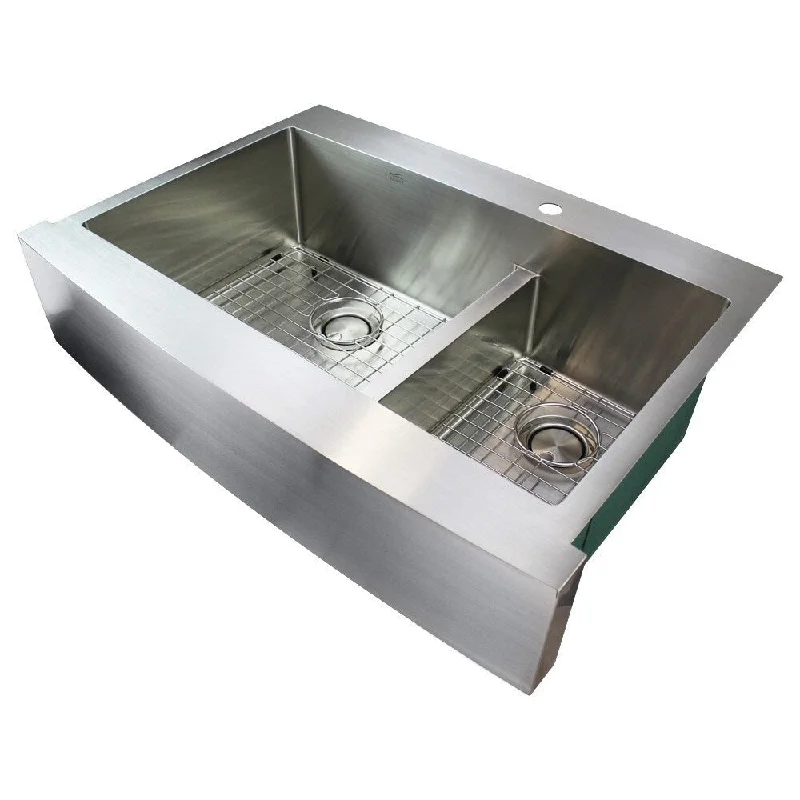 Transolid Diamond 36-in 16 Gauge Dual Mount Double Bowl Kitchen Sink with Low Divide