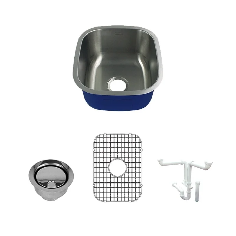 Transolid Meridian Stainless Steel 17-in Undermount Kitchen Sink Kit with Bottom Grids, Flip-Top Strainer, Disposal Strainer