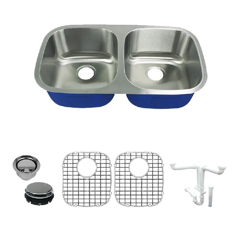 Transolid Meridian Stainless Steel 32-in Undermount Kitchen Sink Kit with Bottom Grids, Flip-Top Strainer, Disposal Strainer